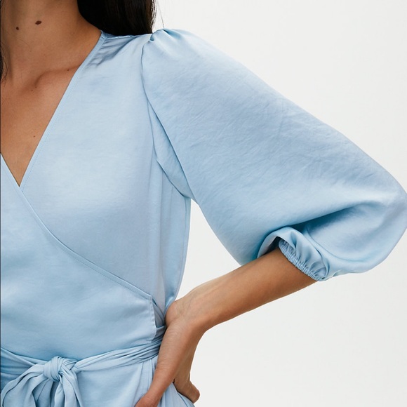 Brand New With Tags Aritzia Blue Satin Wrap Dress - Picture 3 of 9